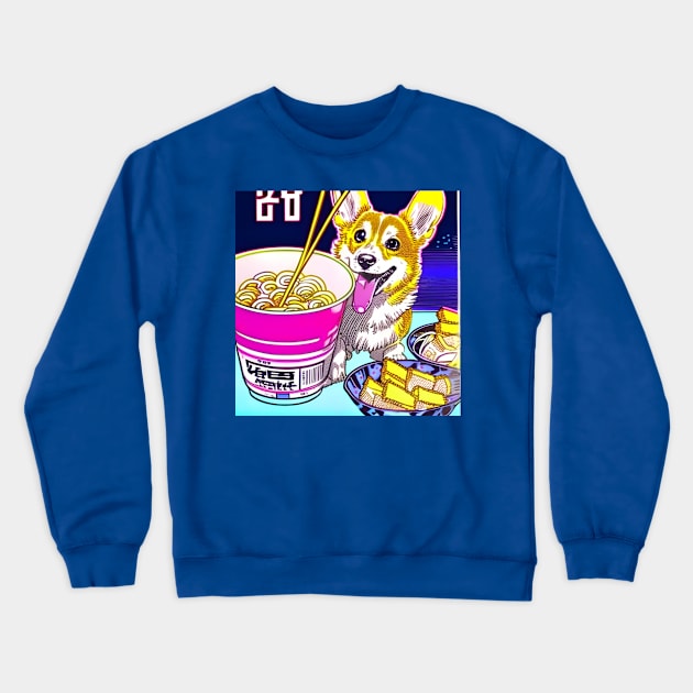 Corgi Eating Ramen Noodle Soup. Crewneck Sweatshirt by Megaluxe 